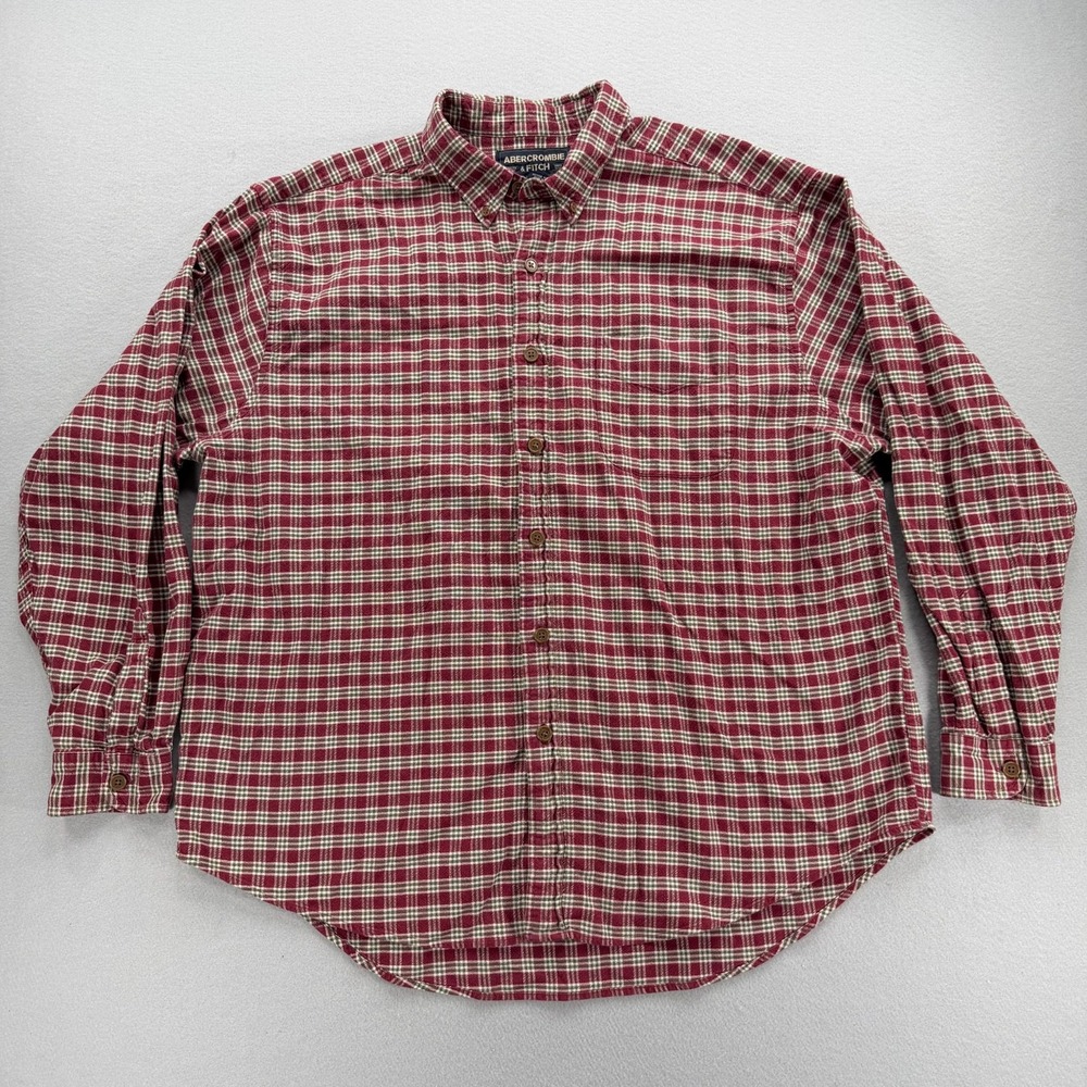 Vintage Abercrombie and Fitch Large Red Plaid Flannel Long Sleeve Men's Shirt
